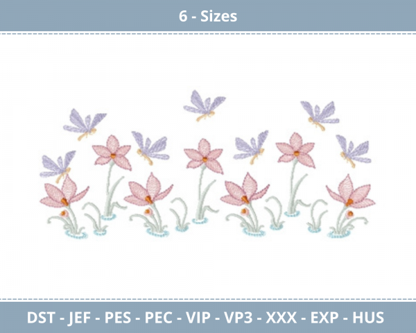 Flowers With Butterfly Machine Embroidery Designs-6 Size-instant download