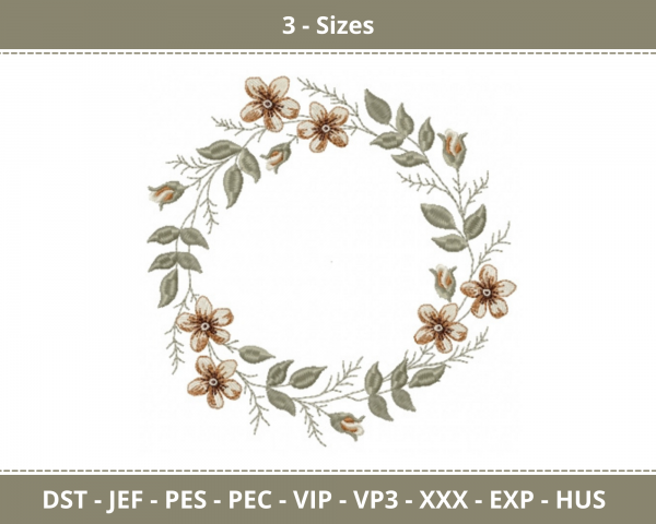 Round Flowers Frame Machine Embroidery Designs-3 Size-instant download