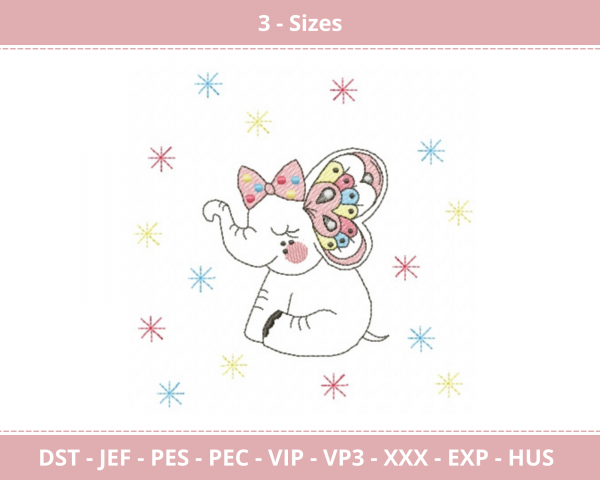 Stars With Elephant Machine Embroidery Designs-3 Size-instant download