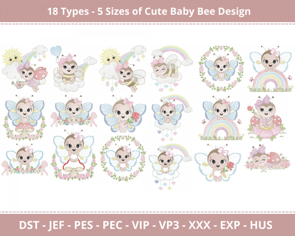 Cute Baby Bee Machine Embroidery Design