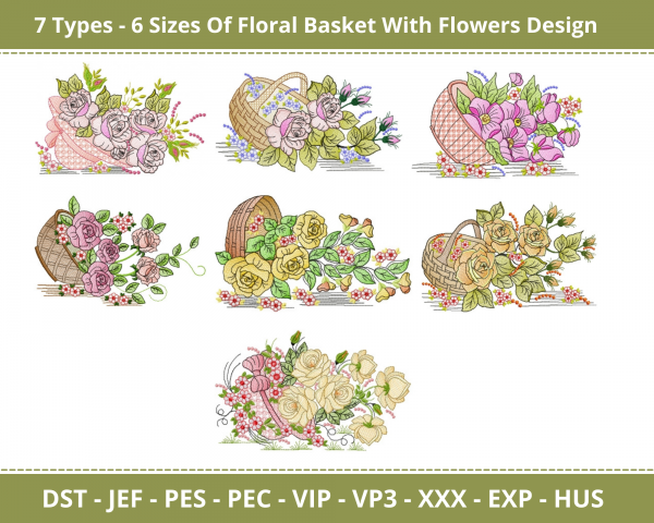 Floral Basket With Flowers Machine Embroidery Design