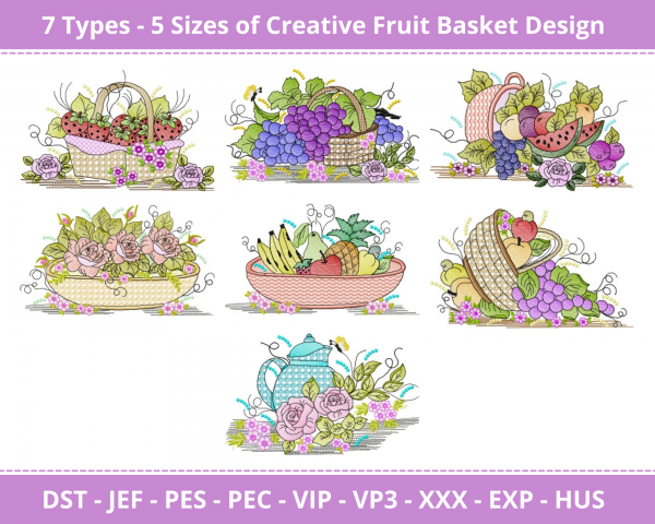Creative Fruit Basket Machine Embroidery Designs-5 Size-instant download