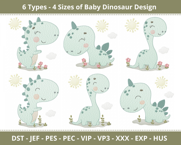 Baby Dinosaur Machine Embroidery Designs-4 Size-instant download