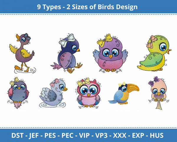 Birds Machine Embroidery Designs-2 Size-instant download