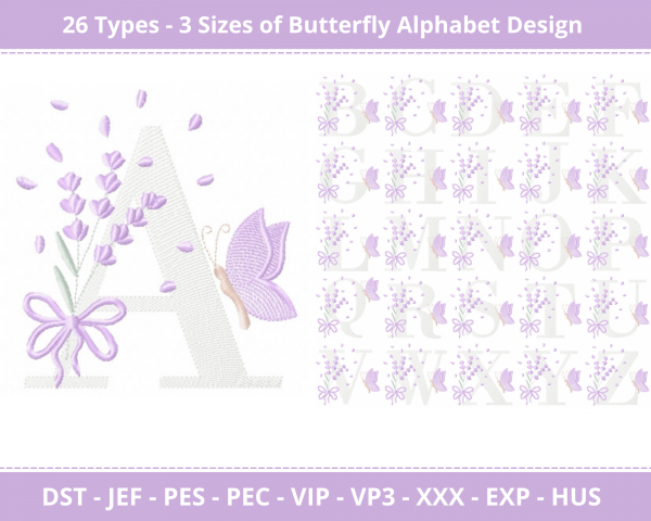 Butterfly Alphabet Machine Embroidery Designs-3 Size-instant download