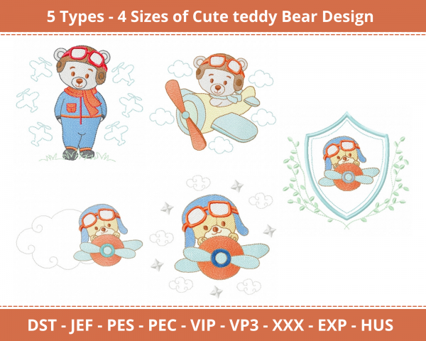 Cute Teddy Bear Machine Embroidery Designs-4 Size-instant download