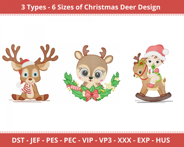 Christmas Deer Machine Embroidery Designs-6 Size-instant download