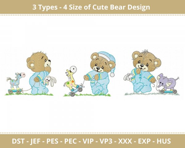 Cute Bear Machine Embroidery Designs-4 Size-instant download