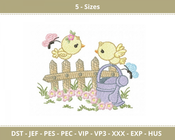 Watering Can With Birds Machine Embroidery Designs-5 Size-instant download
