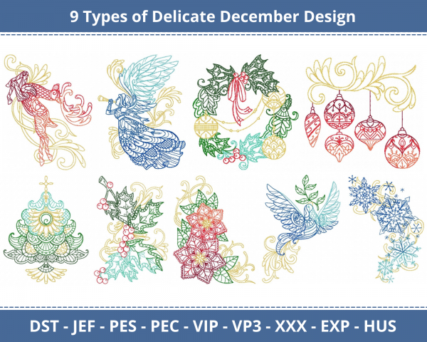 Delicate December Machine Embroidery Designs-1 Size-instant download