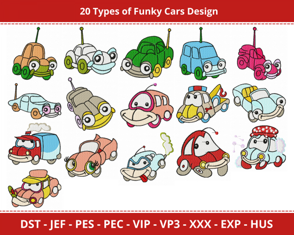 Funky Cars Machine Embroidery Design