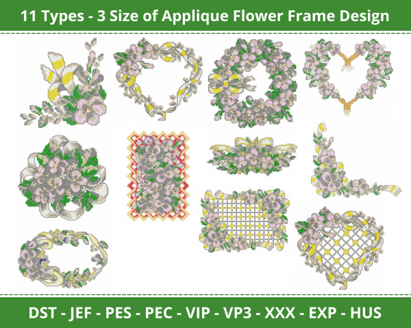 Applique Flower Frame Machine Embroidery Design