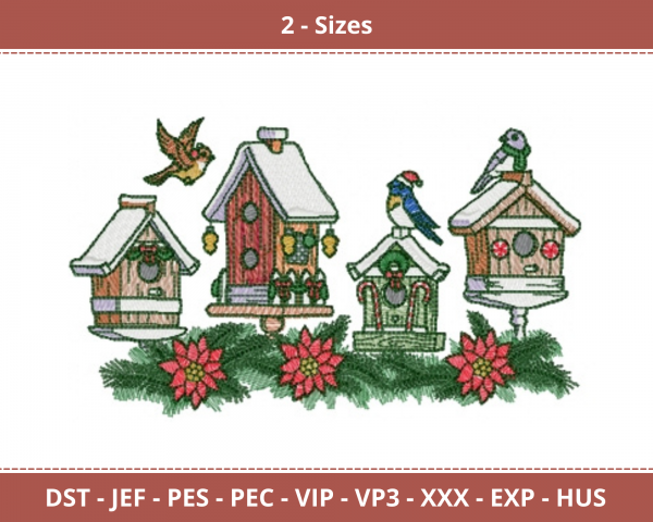 Christmas House Machine Embroidery Designs-2 Size-instant download