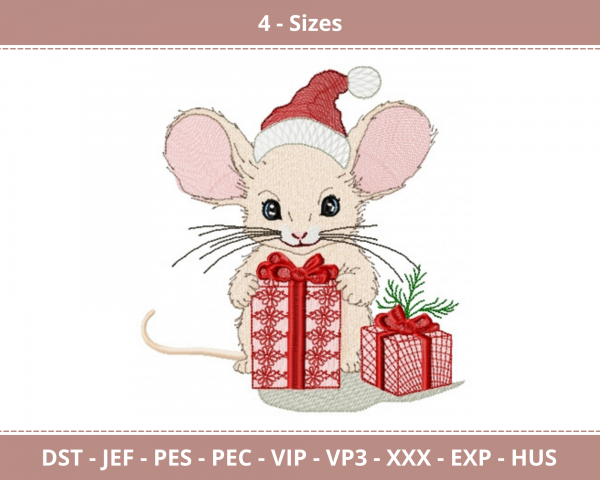 Christmas Rat Machine Embroidery Designs-4 Size-instant download