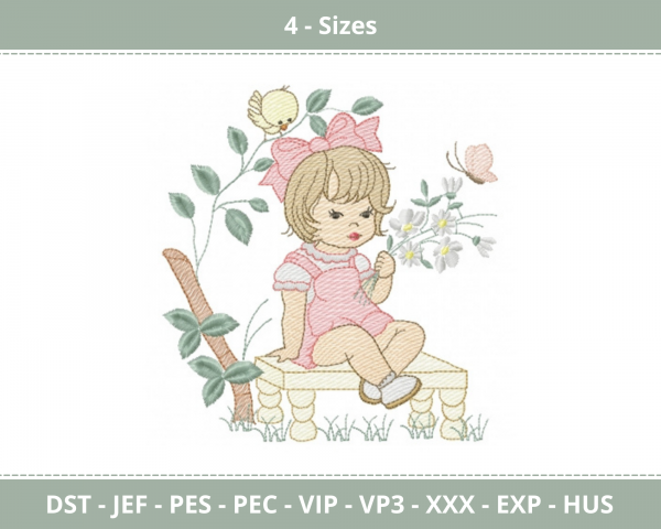 Cute Baby Girl Machine Embroidery Designs-4 Size-instant download
