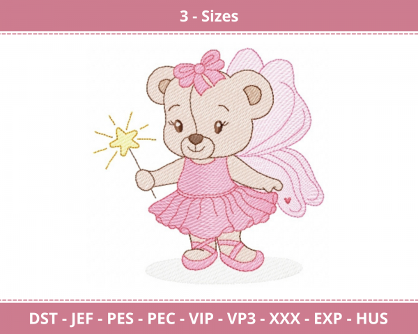 Cute Baby Girl Bear Machine Embroidery Designs-3 Size-instant download
