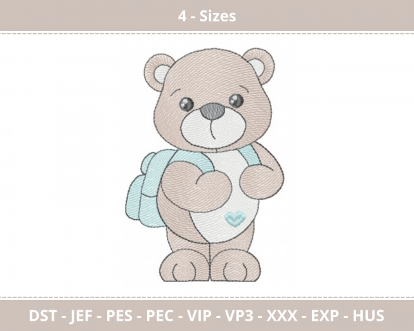 Cute Teddy Bear Machine Embroidery Designs-4 Size-instant download