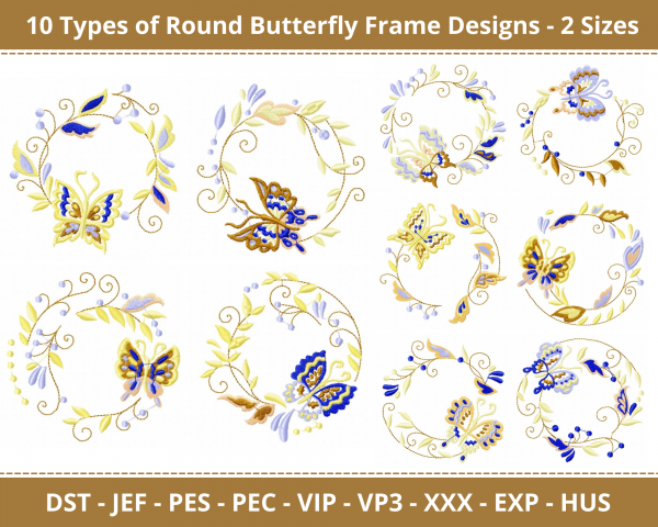 Butterfly Round Frame Machine Embroidery Design