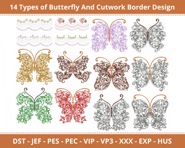 Butterfly And Cutwork Border Machine Embroidery Design