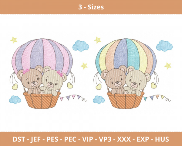 Air Balloon With Bear Machine Embroidery Designs-3 Size-instant download