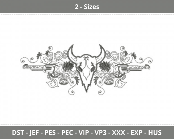 Bull Head And Pistols Machine Embroidery Designs-2 Size-instant download
