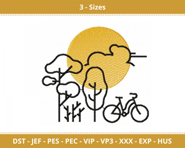 Sun Bike Machine Embroidery Designs-3 Size-instant download