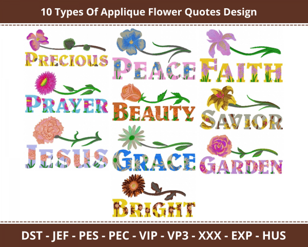 Applique Flower Quotes Machine Embroidery Design