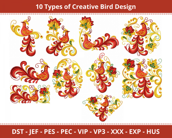 Creative Bird Machine Embroidery Design