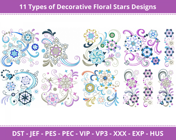 Decorative Floral Stars Machine Embroidery Design