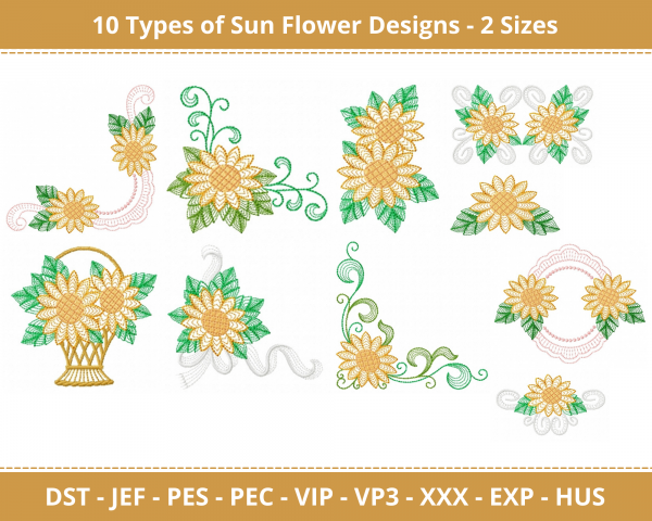 Sun Flower Machine Embroidery Designs-2 Size-instant download
