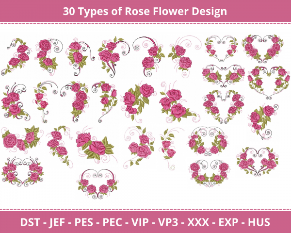 Creative Pink Roses Machine Embroidery Design