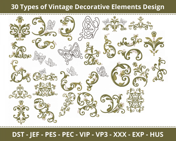 Vintage Decorative Elements Machine Embroidery Designs-1 Size-instant download