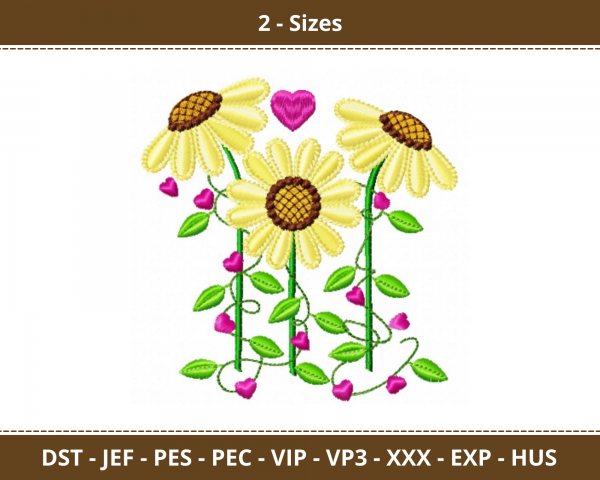 Sun Flowers Machine Embroidery Designs-2 Size-instant download