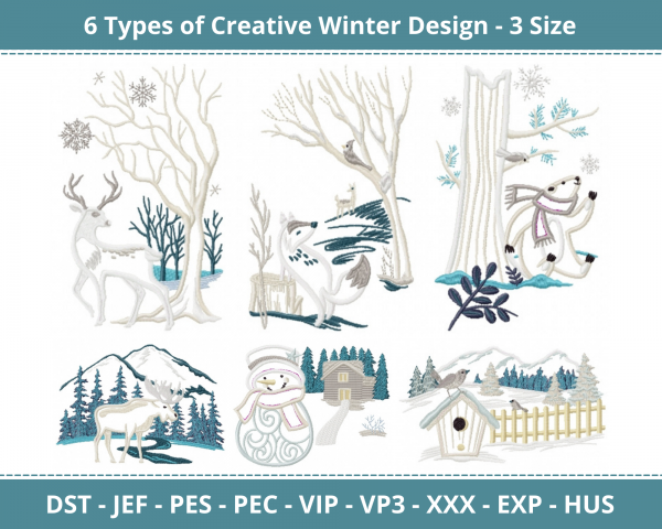 Creative Winter Machine Embroidery Designs-3 Size-instant download
