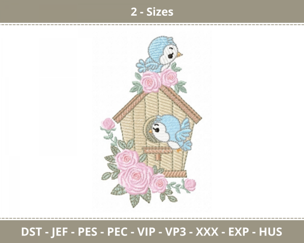 Bird Cage With Flowers Machine Embroidery Design