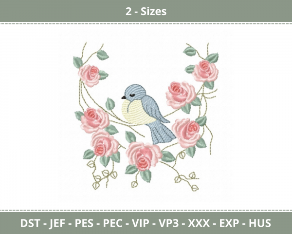 Bird With Flowers Machine Embroidery Design