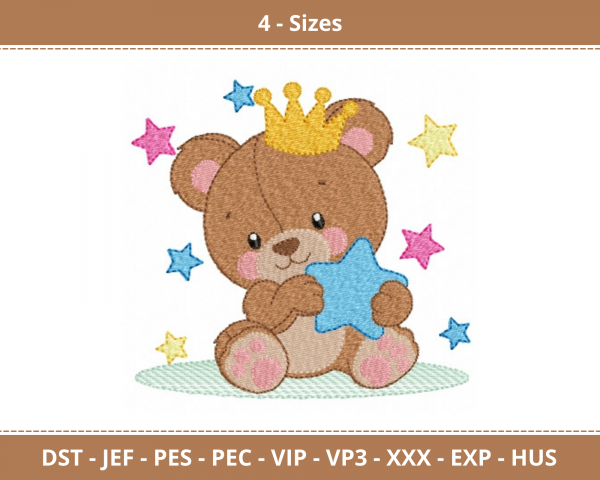Star With Crown Teddy Machine Embroidery Design