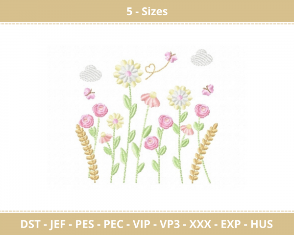 Wild Flower Garden Machine Embroidery Designs-5 Size-instant download