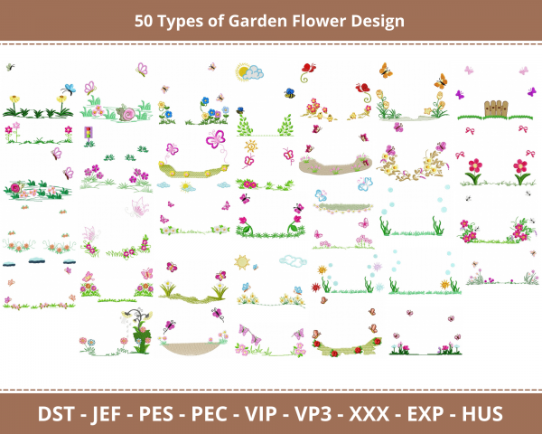 Garden Flower Machine Embroidery Design