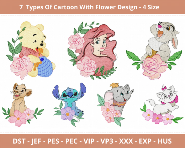 Cartoon With Flower Machine Embroidery Design