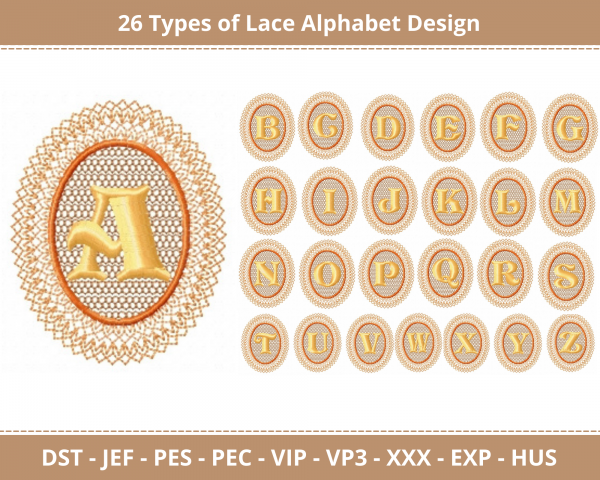 Lace Alphabet Machine Embroidery Design