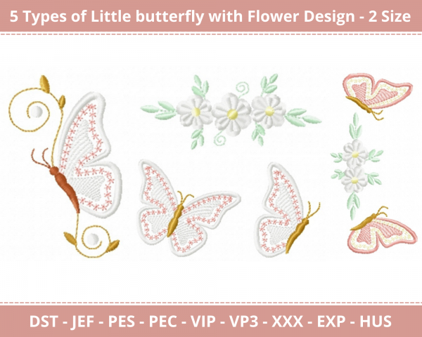 Little Butterfly With Flower Machine Embroidery Design