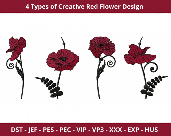 Creative Red Flowers Machine Embroidery Designs-1 Size-instant download