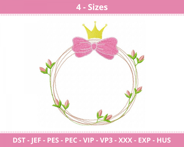 Crown Flower Frame Machine Embroidery Designs-4 Size-instant download