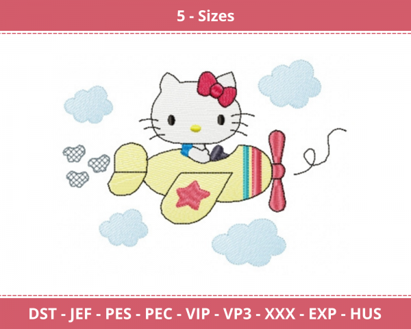 Hello Kitty Airplane Machine Embroidery Designs-5 Size-instant download