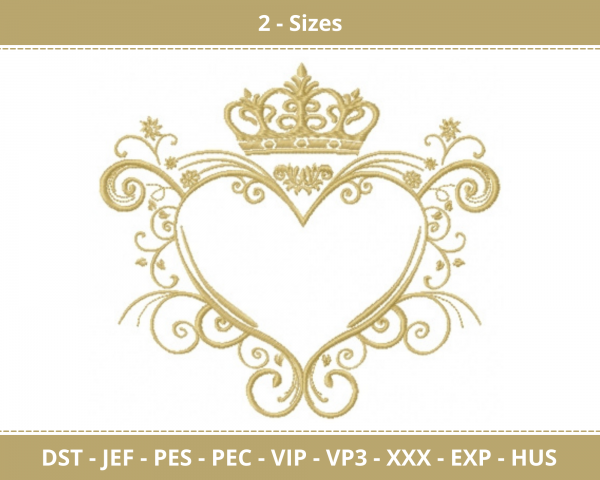 Heart Crown Frame Machine Embroidery Design