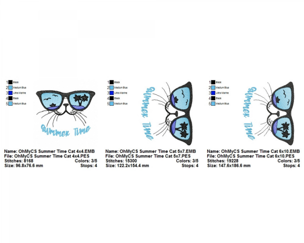 Summer Time Cat Machine Embroidery Designs-3 Size-instant download