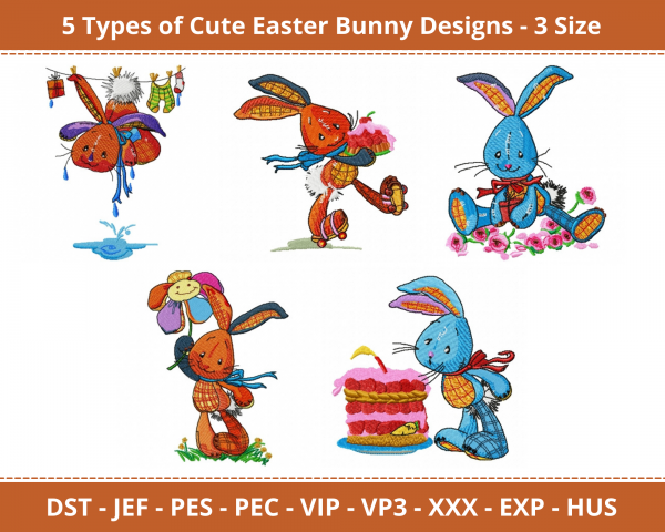 Cute Easter Bunny Machine Embroidery Design
