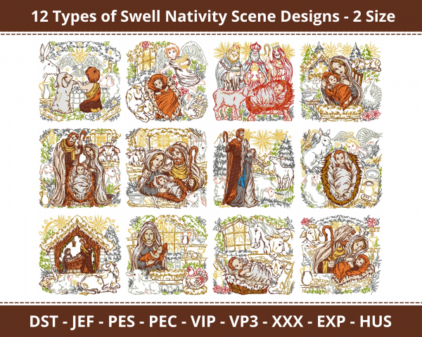 Swell Nativity Scene Machine Embroidery Designs-2 Size-instant download