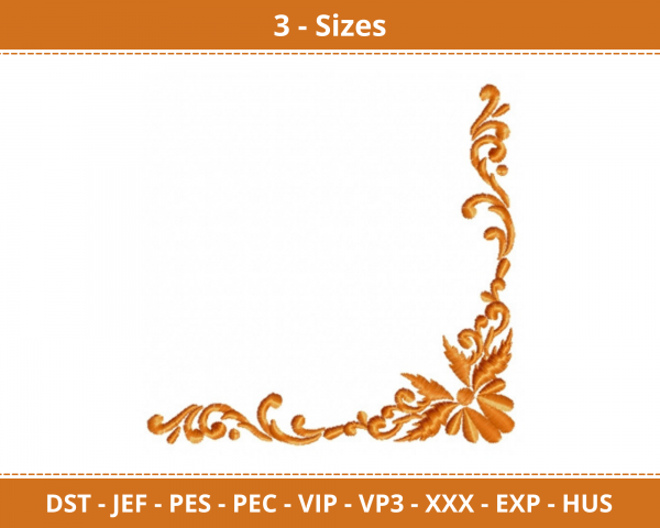 Decorative Corner Machine Embroidery Designs-3 Size-instant download